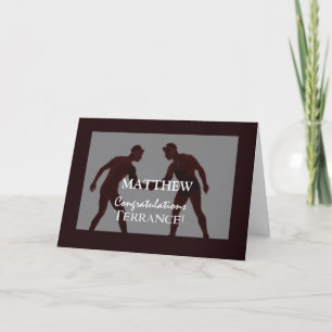 Personalized Wrestling Sport, Black & Grey Congrat Card