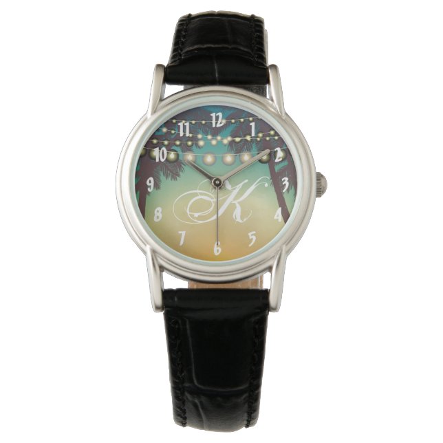Personalized Wrist Watch Beach Sunset Palm Trees S (Front)