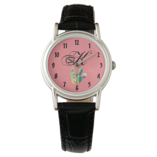 Personalized Wrist Watch Bohemian Cactus Succulent (Front)