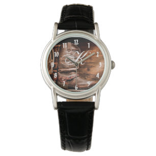 Personalized Wrist Watch Cowboy Boots Barn Wood Ru