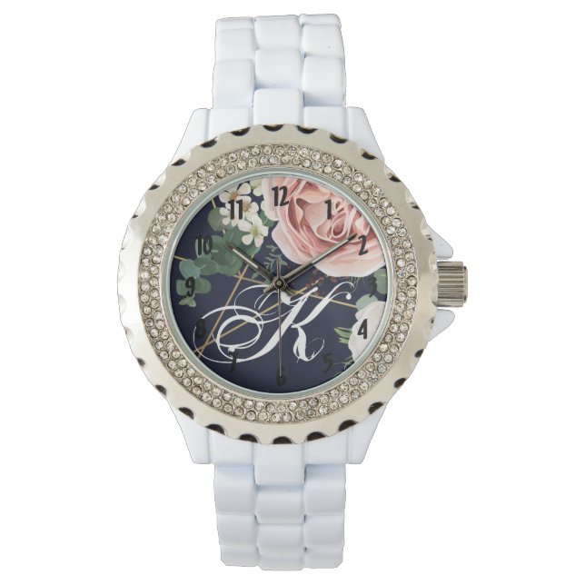 Personalized Wrist Watch Geometric Garden Navy Blu (Front)