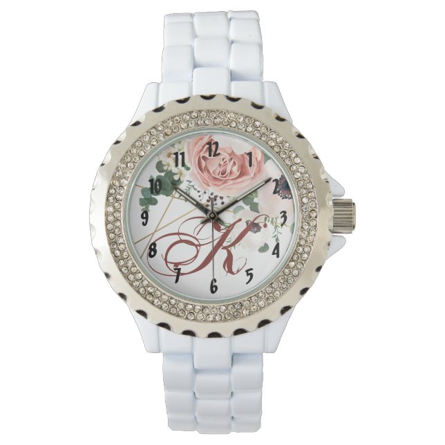 Personalized Wrist Watch Geometric Garden Rose Ane (Front)