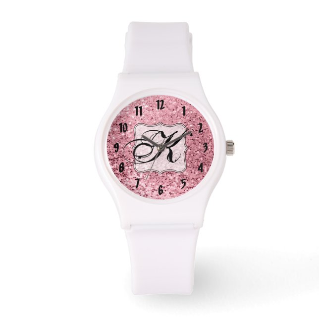 Personalized Wrist Watch Rose Gold Glitter (Front)