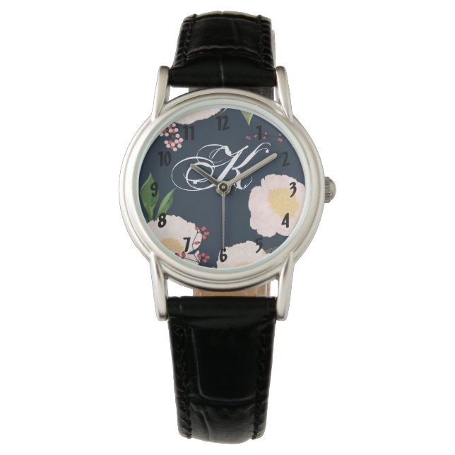 Personalized Wrist Watch White Floral Flowers on D (Front)