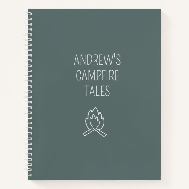 Personalized Writer Outdoor Campfire Tales Green Notebook (Front)