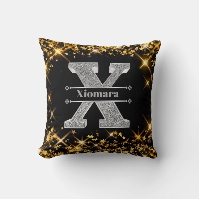 Personalized X Initial Silver Monogram Your Name   Throw Pillow (Front)