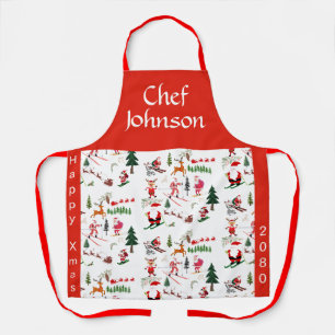 Personalized Xmas Apron with Ski Santa pattern