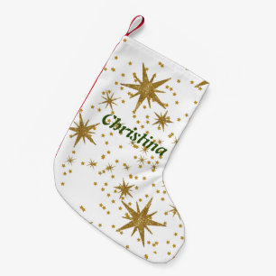 Personalized Xmas golden stars cute pattern white Small Christmas Stocking