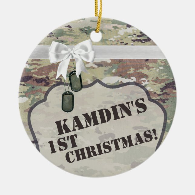Personalized XMAS Ornament Army OCP Camo Uniform (Front)