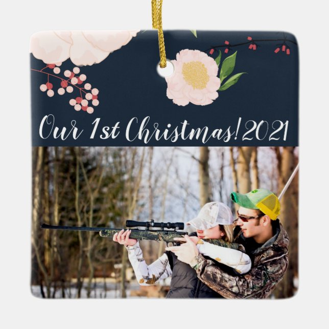 Personalized XMAS Ornament Baby Pink Cosmos on Nav (Front)