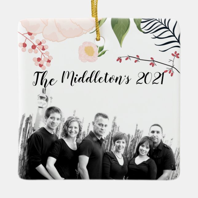 Personalized XMAS Ornament Baby Pink Cosmos on Whi (Front)