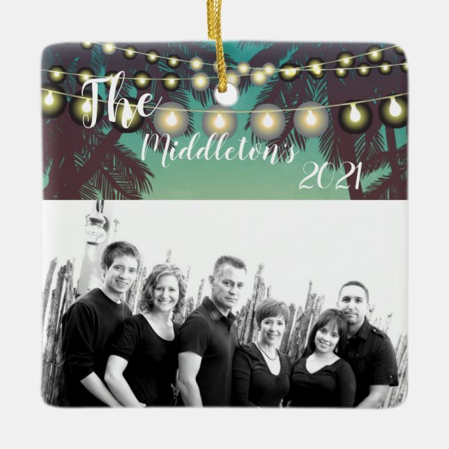 Personalized XMAS Ornament Beach Sunset Palm Tree (Front)