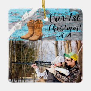 Personalized XMAS Ornament Blue Wood Barn Door Boo