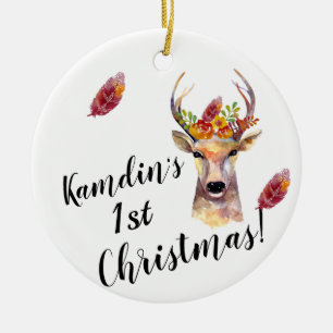 Personalized XMAS Ornament boho deer Buck head Bro