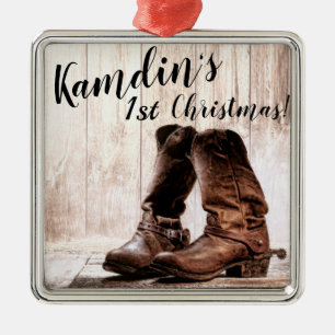 Personalized XMAS Ornament boots country rustic we