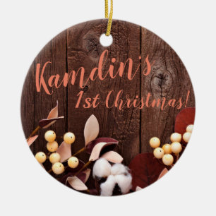 Personalized XMAS Ornament Cotton Branch on Dark W