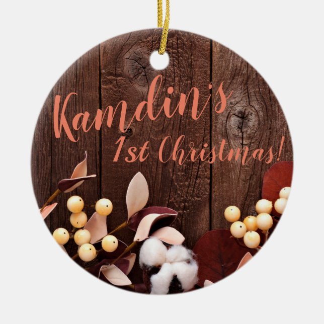 Personalized XMAS Ornament Cotton Branch on Dark W (Front)