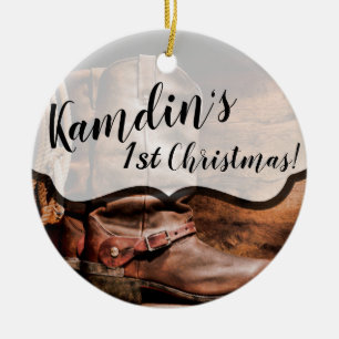 Personalized XMAS Ornament Cowboy Boots Barn Wood