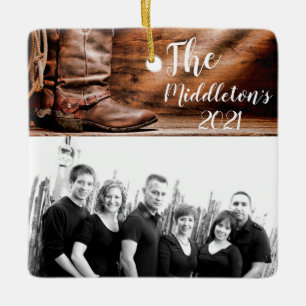 Personalized XMAS Ornament Cowboy Boots Barn Wood