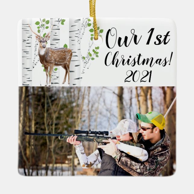 Personalized XMAS Ornament Deer Doe Buck Woodland (Front)