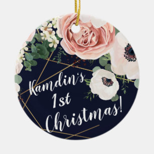 Personalized XMAS Ornament Geometric Garden Navy