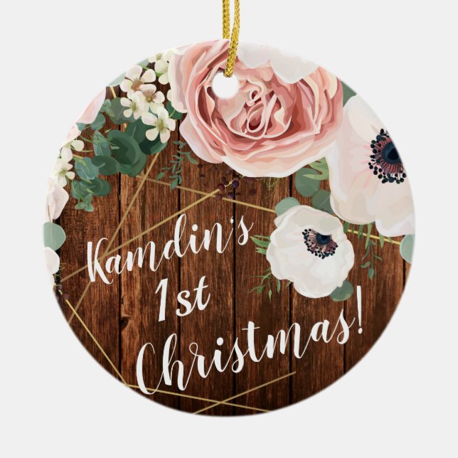Personalized XMAS Ornament Geometric Garden Rose (Front)