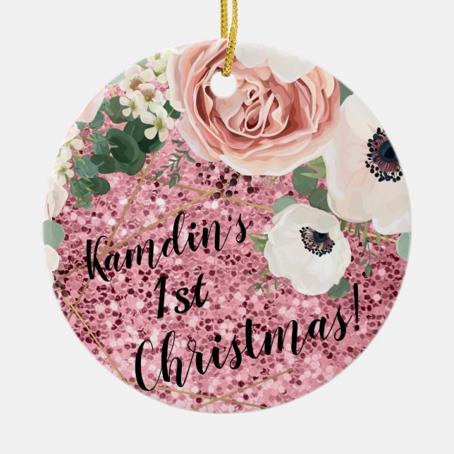 Personalized XMAS Ornament Geometric Garden Rose (Front)