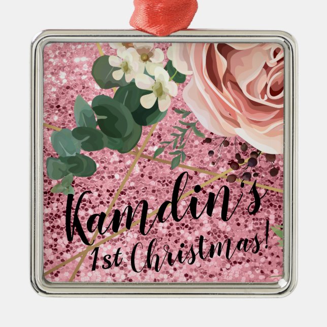 Personalized XMAS Ornament Geometric Garden Rose (Front)