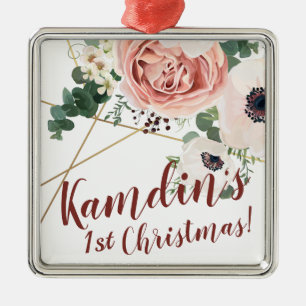 Personalized XMAS Ornament Geometric Garden Rose
