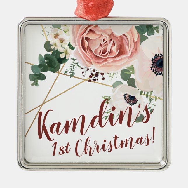 Personalized XMAS Ornament Geometric Garden Rose (Front)
