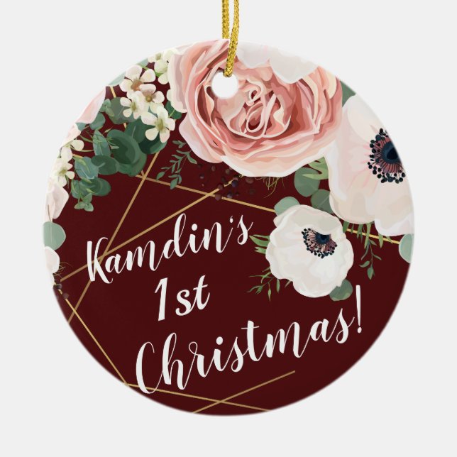 Personalized XMAS Ornament Geometric Garden Wine (Front)
