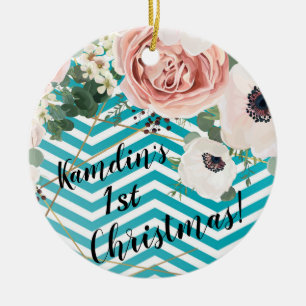 Personalized XMAS Ornament Geometric Rose Chevron