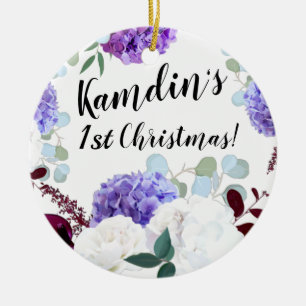Personalized XMAS Ornament Lavender Hibiscus on