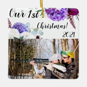 Personalized XMAS Ornament Lavender Hibiscus on Wh