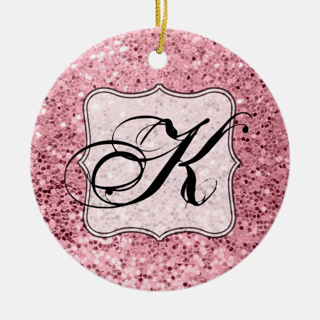 Personalized XMAS Ornament Rose Gold Glitter (Front)
