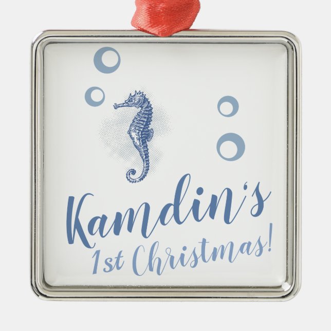 Personalized XMAS Ornament Seahorse Ocean Beach (Front)