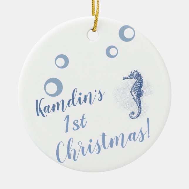 Personalized XMAS Ornament Seahorse Ocean Beach (Front)