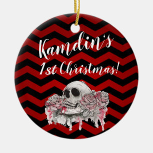 Personalized XMAS Ornament skull Rose goth Chevron