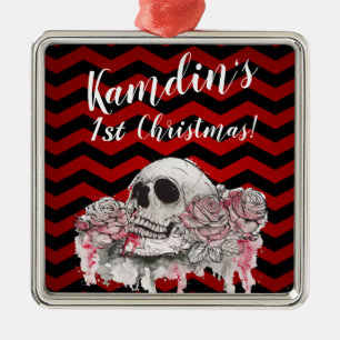 Personalized XMAS Ornament skull Rose goth Chevron