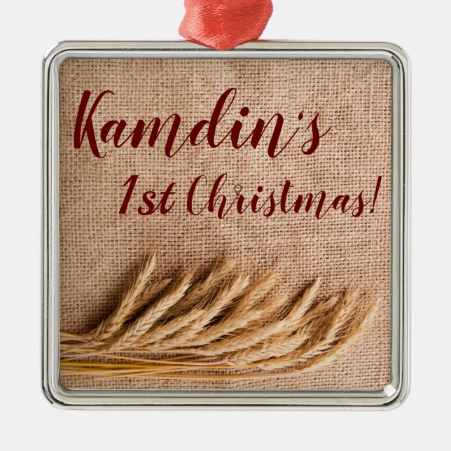 Personalized XMAS Ornament Wheat on Burlap Sack Co (Front)