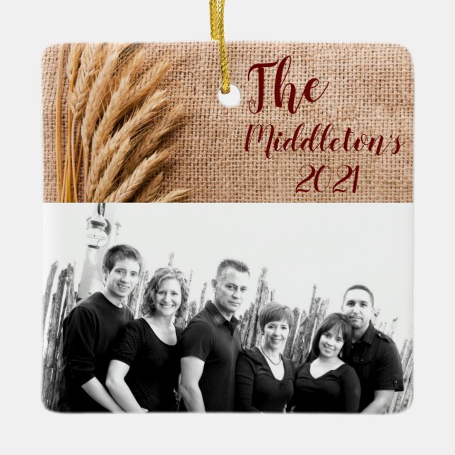 Personalized XMAS Ornament Wheat on Burlap Sack Co (Front)