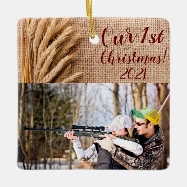Personalized XMAS Ornament Wheat on Burlap Sack Co (Front)