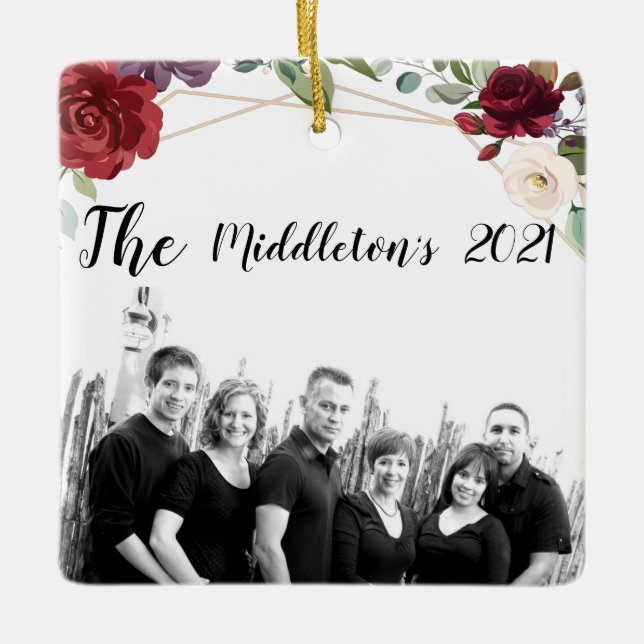 Personalized XMAS Ornament White Roses Gold Geomet (Front)