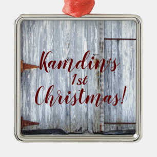 Personalized XMAS Ornament White Wash Wood Barn Do