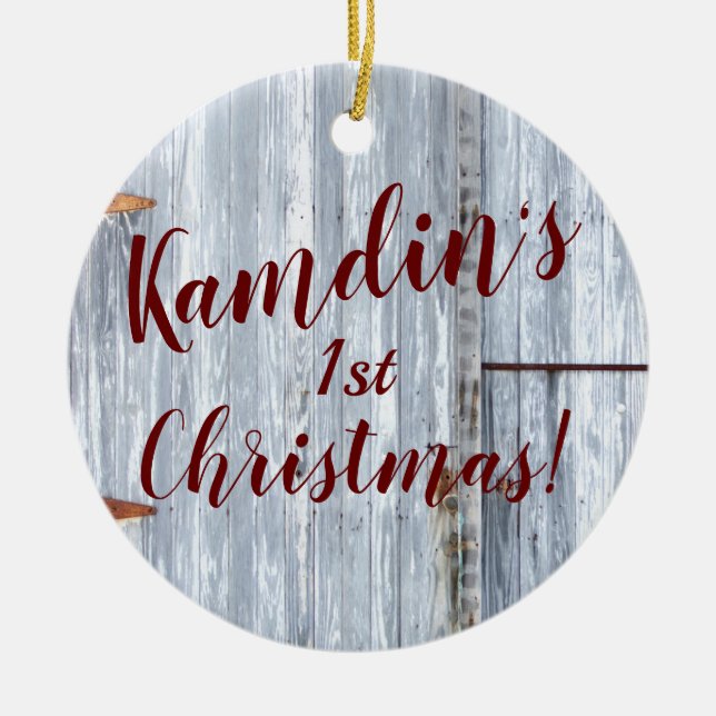 Personalized XMAS Ornament White Wash Wood Barn Do (Front)