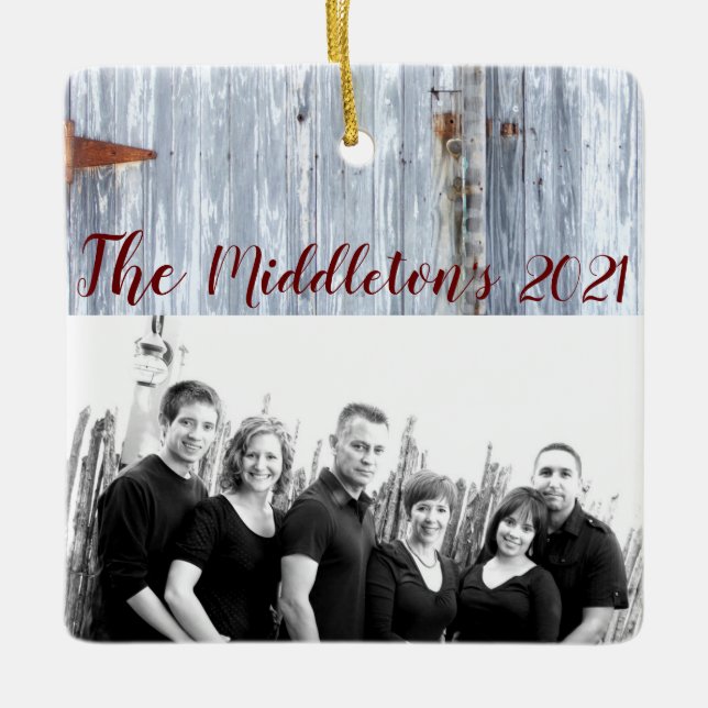 Personalized XMAS Ornament White Wash Wood Barn Do (Front)