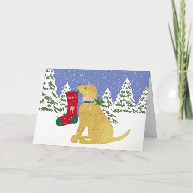 Personalized Xmas Yellow Lab Preppy Dog Holiday Card (Front)