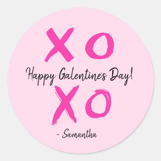 Personalized XOXO - Happy Galentine's Day Cute Classic Round Sticker (Front)