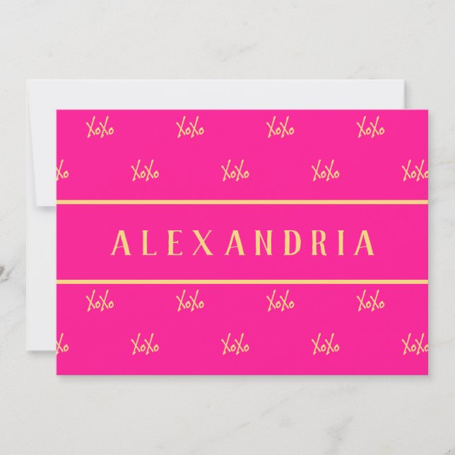 Personalized XOXO Hot Pink Valentine’s Day Holiday Card (Front)