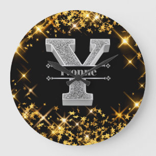 Personalized Y Initial Silver Monogram Your Name Large Clock